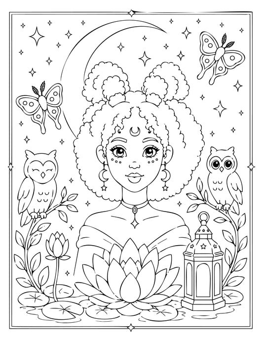 Moonlit Bloom Coloring Sheet